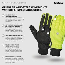 GripGrab Windster 2 Windproof Winter Cycling Gloves Padded Lined Thermal Touchscreen Cycling Gloves