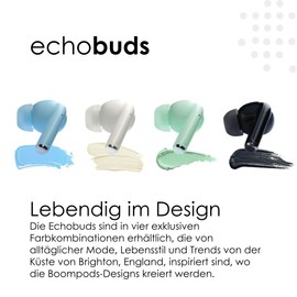 Boompods Echobuds True Wireless Earbuds - Bluetooth Ear Buds with Built-in Mic, 19Hr Playtime, In Ear Headphones Made From Recyled Plastic, IPX4 Water-Resistant Earphones for Music & Calls, Peppermint