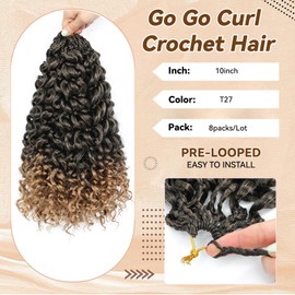 Pre looped Gogo Curl Crochet Hair 10 Inch 8 Packs Water Wave Ocean Wave Curly Crochet Hair for Black Women Deep Twist Synthetic Braiding Hair Extensions (T27, 10inch)