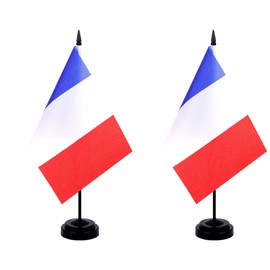 JBSJBS France Desk Flag 12" Solid Pole Deluxe Set French Flags Banner Mini Small France Office Table Flags with Black Stand Base Desktop Decorations(2Pack)
