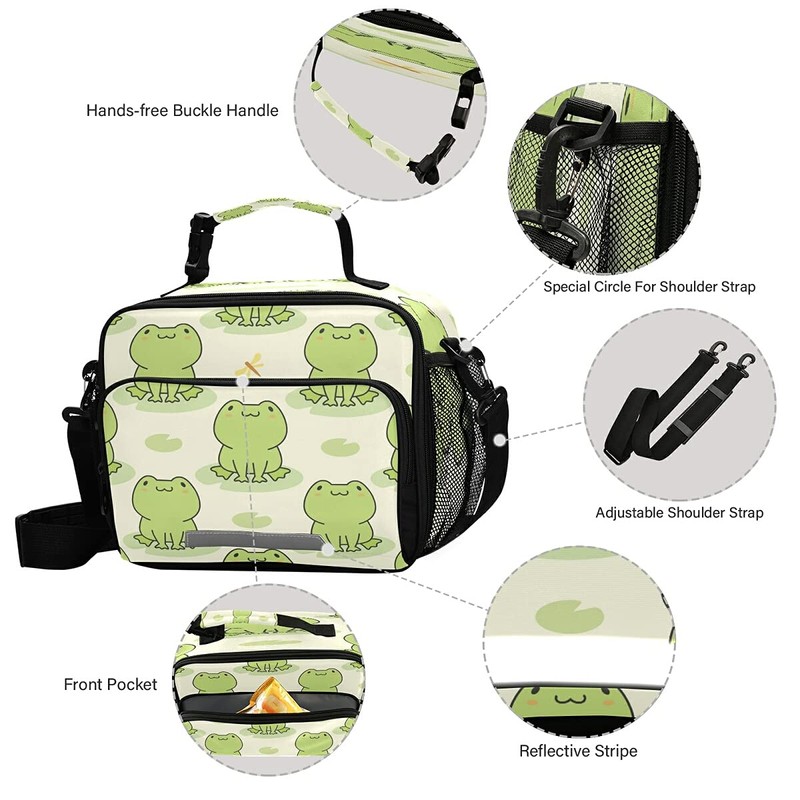MNSRUU Unisex Cute Frog Insulated Lunch Bag, 11"x4.33"x 9.05", Keeps