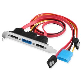 ELFJMZP Dual-Port eSATA Bracket, Desktop SATA to External eSATA Expansion, Middle Molex 4-Pin Power Connector, 2X SATA Cables + Power Cable 45cm, 6Gbps, Fits Standard PCIe Bracket Slot
