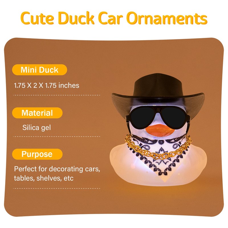 wonuu Car Rubber Duck with Light, Yellow Ducky with Bandana