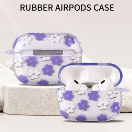 Reownest AirPods Pro 2nd/1st Generation Case with Cleaning Kit, Cute Transparent Floral Floral Pattern Shockproof with Keychain for AirPods Pro/Pro 2 - Blue