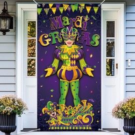 WovWeave Mardi Gras Door Cover Decorations 3 x 6 ft Mardi Gras Door Banner Masquerade Front Door Backdrop New Orleans Carnival Decor for Mardi Gras Indoor Outdoor Mardi Gras Banner Party Supplies