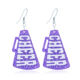 Glitter CHEER Megaphone Earrings Cheer Game Day Earrings Football Rugby Ball Sports Cheerleading Team Sports Fans Favors, Acrylic, No Gemstone