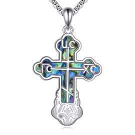 AXOMY Orthodox Cross Necklace 925 Sterling Silver Abalone Shell Eastern Orthodox Cross Necklace Religious Jewelry Gifts for Men Women