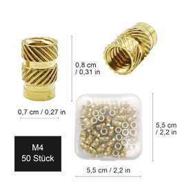 Threaded Insert, M4 50 Pieces Insert Nut, Brass Internal Thread Knurled Nuts, for 3D Printer Parts, DIY