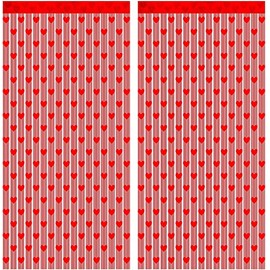 CCINEE Valentine's Day Heart Curtain, 2pcs Red Lace Hearts String Backdrop Curtains for Window Door Bathroom Decorations