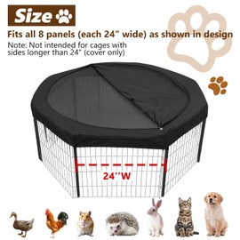 Dog Playpen Cover, Provide Sunshade Waterproof & Security Dog Pen Cover, Easy to Assemble Adjustable Half Mesh Top Dogs Pen Covers Fits 24 inches Wide 8 Panel Pets Crate Pen (Only Cover)