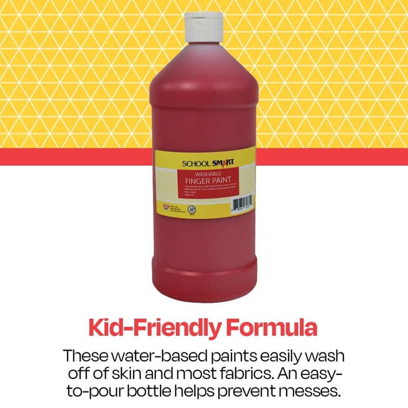 School Smart Washable Finger Paint, Red, 1 Quart Bottle