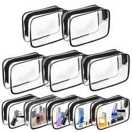 AURUZA 10 Pack Travel Toiletry Bag, Clear Makeup Bag, TSA Approved Cosmetic Bag with Zipper, Clear Organizer Carry on Bag for Women, PVC Cosmetic Pouch