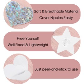 Ypser Womens 5 Pairs Heart Ice Crack Pasties Disposable Satin Nipple Covers Pasty Bra Petals Breast Covers