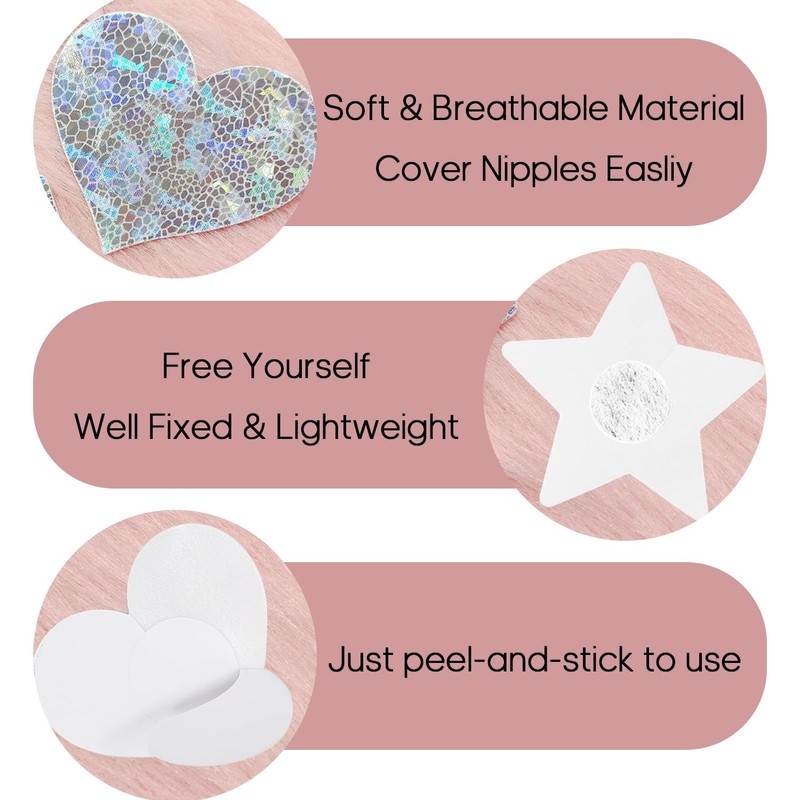 Ypser Womens 5 Pairs Heart Ice Crack Pasties Disposable Satin