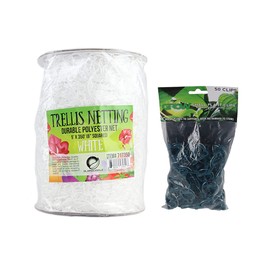 DL Wholesale Soft Mesh Nylon Trellis Netting Bulk Rolls 2X Thick, 5 x 350 ft Heavy-Duty Garden Netting for Climbing Plants + 50 Grow1 Plant Clips, 6’’ Squares, White, 5' x 350'