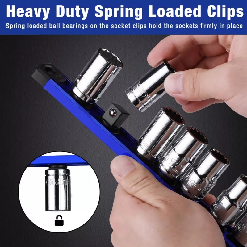 WORKPRO Magnetic Socket Organizer Sets 6-Piece Aluminum Alloy Socket Rail