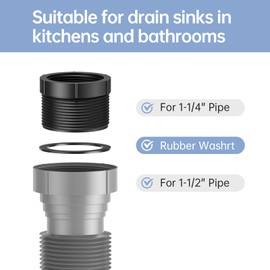 Oblectatio 2 Packs Expandable Flexible P-Trap Pipe Kit (1 1/2" or 1 1/4") Single Kitchen Sink Drainage Solution Includes Adapter Seal Ring for Garbage Disposal - Gray