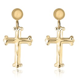 AVORA 10K Yellow Gold Dangling Cross Earrings