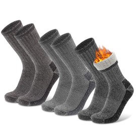 Socks Daze 3 Pack Mens Hiking Thick Wool Socks Winter Mid Crew Cushioned Comfortable Merino Wool Insulated Thermal Warm Military Hiker Socks for Women, Large, Dark Grey+Light Grey+Brown