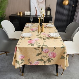 LIBERECOO Vintage Rose Elegance Vinyl Tablecloth with Flannel Backing – Elegant Floral Design, Waterproof, Durable & Lightweight