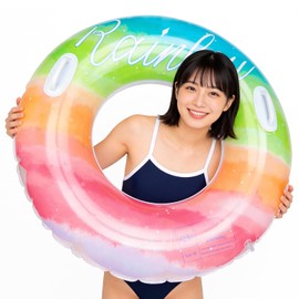 Fohil Adult Float with Handle, Colorful Rainbow, Cute, O-Shaped Float, Stylish, Gradation, Thick, Safe, Playing in the River, Pool, Beach, Sea Bathing, Water Play, Summer Vacation, Outdoor, Heat