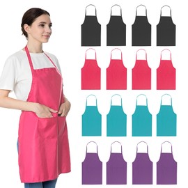 LOYHUANG Bib Apron Adult with 2 Pockets for Women Men Chef Cooking Baking Kitchen Grilling Painting Crafting Restaurant Waitress Waiter with 16 PCS Apron (16, Black Combination)