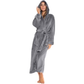 Alexander Del Rossa Women's Robes, Long Plush Bathrobe, Womens Robe with Hood, Hooded Robes for Women Plus Size Robe Steel Gray Small (A0116STLSM)