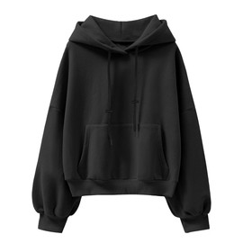 ANRABESS Womens Oversized Hoodies Lantern sleeve Fleece Sweatshirts 2025 Fall Winter Loose Pullover Preppy Clothes Black Large