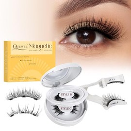 Pestañas magnéticas reutilizables QUEWEL, 2 pares, con aplicador, sin pegamento, aspecto natural, fáciles de usar y quitar (CXJM-A4)