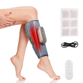 Leg Massager, Cordless Remote Control Calf Massager, 3 Modes and 5 Intensities, Heat Function, Type-C Fast Charging, Adjustable Size, Relieve Leg Muscle Pain, Promote Blood Circulation,Blue