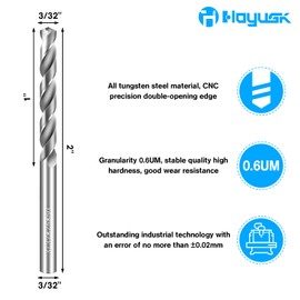 3/32" Drill Bits Solid Carbide Drill Bits, Tungsten Carbide Drill Bit Set, Metal Drill Bit Set for Stainless Steel Hardened Steel Cast Iron Alloy Copper, 5 Pcs