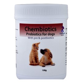 Triple-Action Probiotics for Dogs with Prebiotics & Postbiotics (150g) - Dog Powder Supplement for Upset Tummies, Bloating, Itchy skin, Bad Breath, Healthy Digestion by Chemeyes - All Breeds & Ages