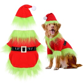 Abbylike Dog Christmas Outfit Holiday Pet Character Green Hoodie Shirt with Hat for Dogs and Cats Christmas Pet Clothes Cute Dog Christmas Outfit Cosplay Party as Shown(Vivid,XL)
