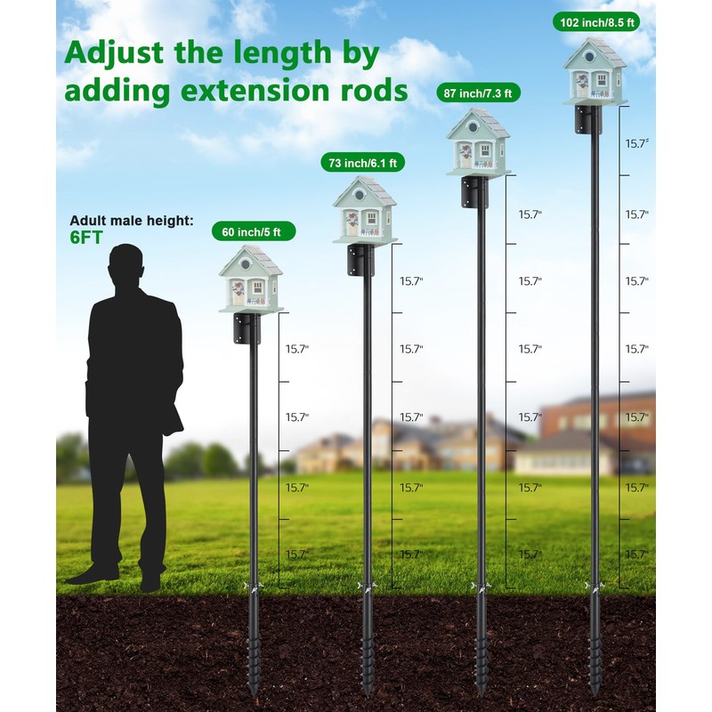 Heavy Duty Bird Feeder Pole - 60 Inch Adjustable Bird