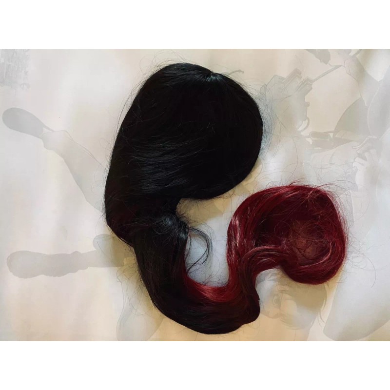 Ccutoo Peluca Ondulada Negro Con Rojo 65cm Cosplay Disfraz