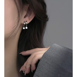 SLUYNZ 925 Sterling Silver Small Hoop Earrings Cube Drop fpr Women Teens Cartilage Hoop Earrings Minimalism Helix Earrings, Metal, Cubic Zirconia,