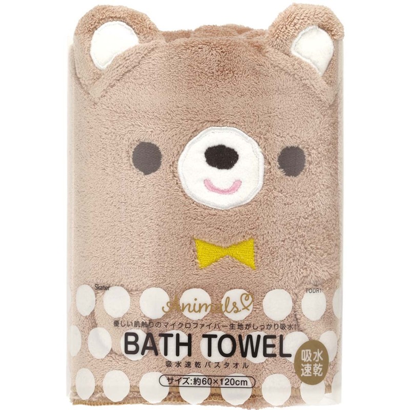 Skater TODR1-A Water Absorbent, Quick Drying, Bath Towel, Bear, Length