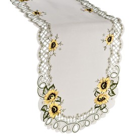 Embroidered Farmhouse Sunflower Table Runner, Dresser Scarf, Coffee Table Runner, Doily (14Wx34L)