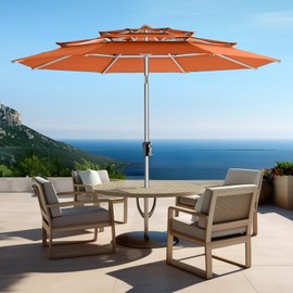 HOMSHADE 9ft Aluminum Patio Umbrella - 3 Tiers Vented Outdoor Commercial Market Table Umbrella, Heavy Duty Wind Proof Deck Pool Umbrellas UPF50+ UV Protection 5-Year Fade Resistant (Orange)