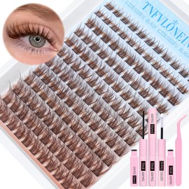 TNFVLONEINS Brown Lash Clusters Kit Natural Eyelash Clusters Fluffy Lash Extension Kit Wispy Eyelash Extension Kit Matte Brown Cluster Eyelash Extensions 8-16mm Individual Lashes Clusters by TNFVLONEINS