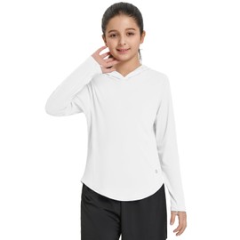 baleaf Girl's Sun Protection UPF50 UV Protection Long Sleeve SPF Kids Athletic Hoodie Rash Guard Tops White M