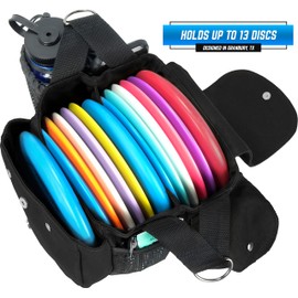 Rogue Iron Disc Golf Satchel Bag- Sling Tote Bag for Frisbee Golf - Holds Up to 14 Discs, Large 32oz Water Bottle, and Accessories V2 (14 Disc Gray) (Black)