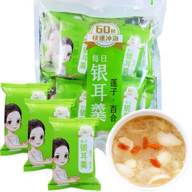 Hee Creek Lotus Seeds Dried Lily White Fungus Soup 5.6oz/160g (10 pack x 16g) Healthy Nutritious Instant Freeze Dried Tremella Porridge Snow Fungus, No Additives, Ready in Minutes 即食早餐代餐 莲子百合银耳羹