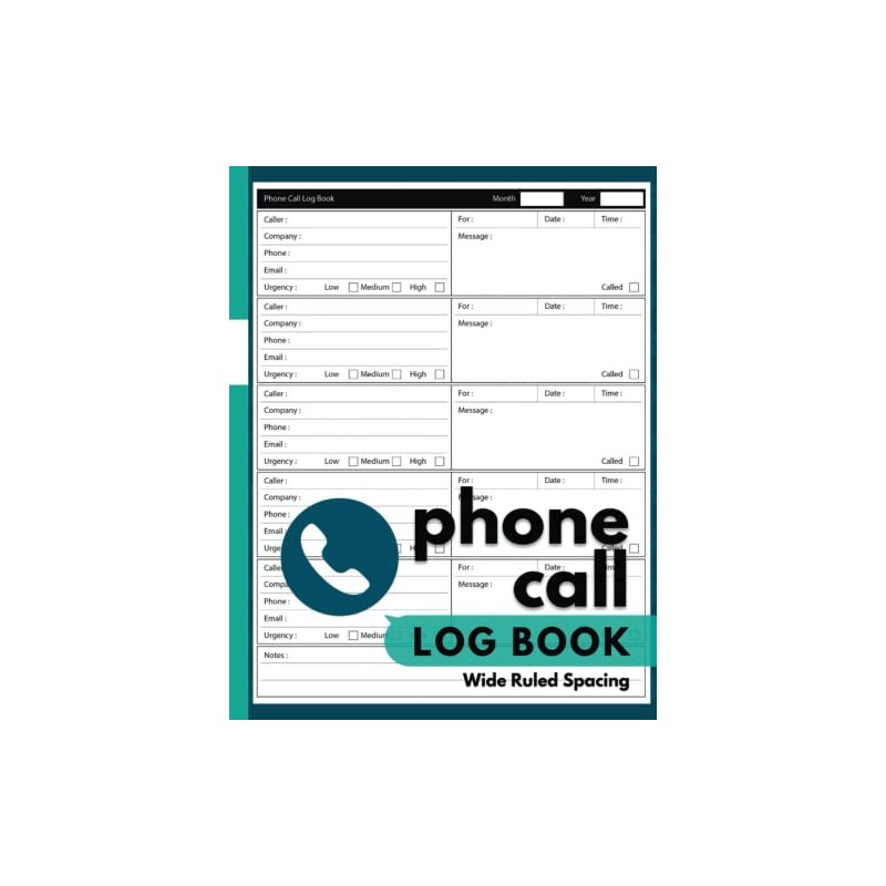 Phone Call Log Book Wide Ruled Spacing: Telephone Message Record