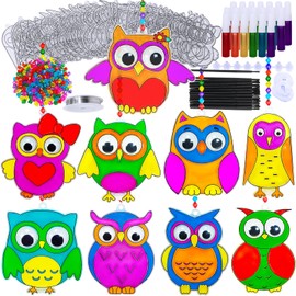 Winlyn 27 Sets Owl Suncatchers Ornaments Decorations DIY Window Paint Art Suncatchers Owl Craft Kits Sun Catchers for Kids Home Classroom Winter Holiday Season Fall Christmas Activities Party Favors