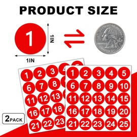 50 Pcs Red Number Stickers 1-25, Vinyl Small Number Stickers, Strong Adhesive/Waterproof & Anti-Fading, Suitable for Indoor/Outdoor Inventory Management Lockers Equipment Home Office