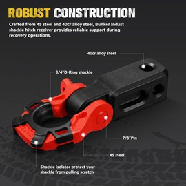 BUNKER INDUST Shackle Hitch Receiver 3/4" D Ring Shackle w/Trailer Hitch-Fits 2" Receivers,Offroad Recovery Towing Accessories for Trucks, Jeep, Pickup,Red