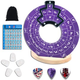 Circle of Fifths Wheel,Guitar Music Theory disc Music Theory Learning Tool with Guitar Chord Chart Music Theory Book and&Wooden Stand for Musicians Songwriting (Purple)
