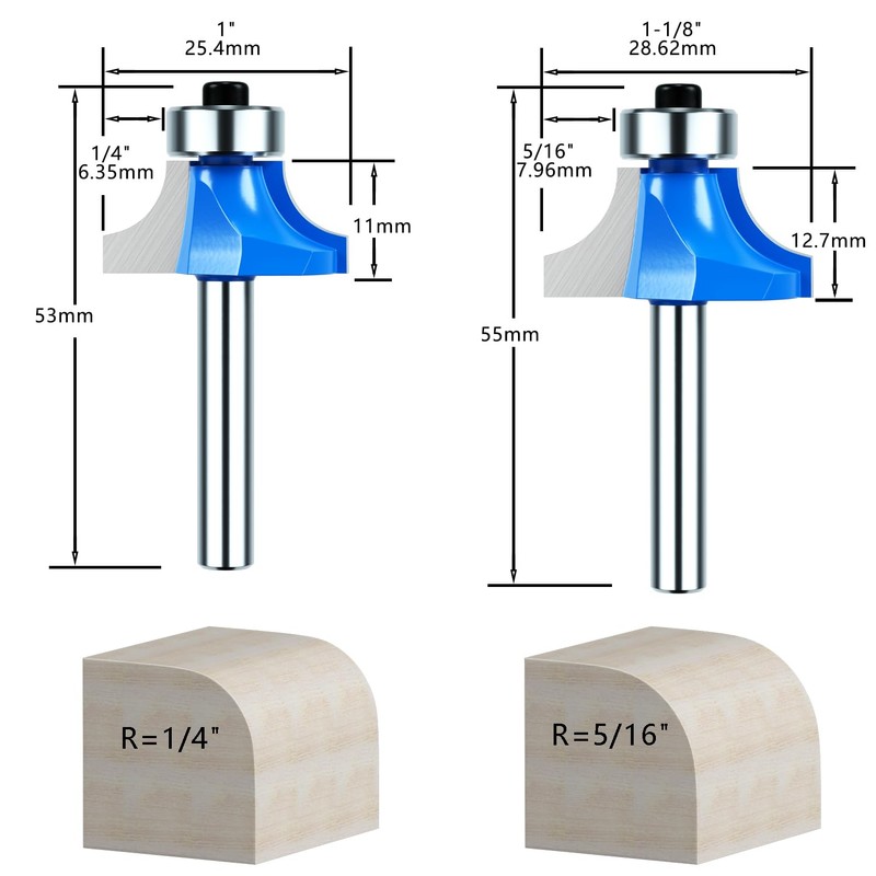 1/4 Inch Shank Roundover Router Bit Set, Corner Rounding Edge-Forming