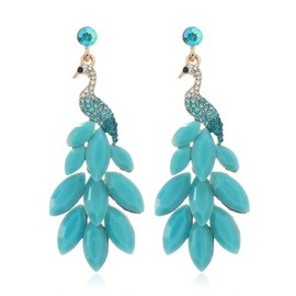 fdsmall Women’s Tassel Earrings Peacock Dangle Earrings Austrian Crystal Boho Waterfall Beaded Fringe Drop Earring (Turquoise)
